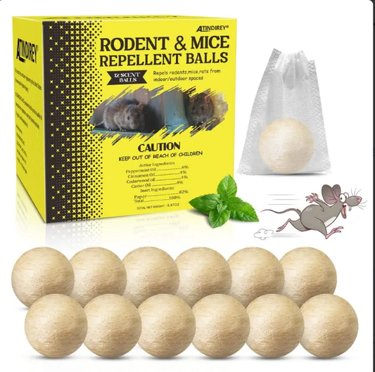 Atindirey Mouse and Rat Repellent Balls, Protection for Indoors/Outdoors/Car Engines, Long-Lasting Peppermint Oil Formula, Safe for Pets and Children, Effective Mouse Repellent for 30–60 Days
