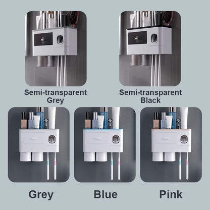 Limited-Time Offer | Wall-Mounted Large-Capacity Toothbrush Holder with Toothpaste Dispenser + Tray Effortlessly Organize Toiletries for 2-4 Family Members