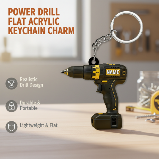 Power Drill Flat Acrylic Keychain Charm