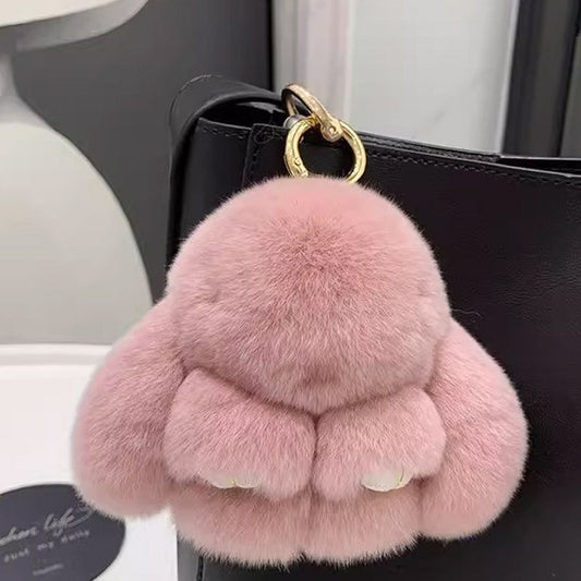 Handmade Fluffy Bunny PomPom Keychain with Designed Tin Box, – Cute Christmas Gift, Travel Accessory & Birthday Present for Girls & Women