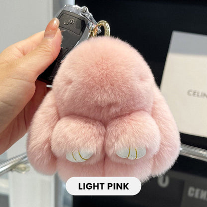 Handmade Fluffy Bunny PomPom Keychain with Designed Tin Box, – Cute Christmas Gift, Travel Accessory & Birthday Present for Girls & Women